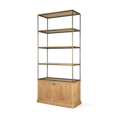 Baron Light Brown/Gunmetal Wood 2-Door Open Shelving Unit
