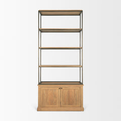 Baron Light Brown/Gunmetal Wood 2-Door Open Shelving Unit