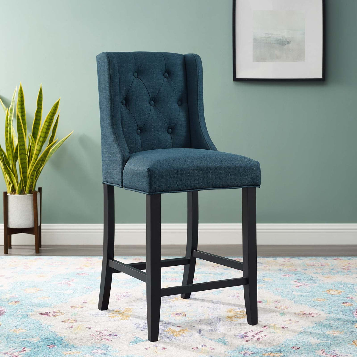 Baronet Azure Tufted Button Upholstered Fabric Counter Stool - Ornate Home