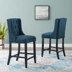 Baronet Azure Upholstered Fabric Counter Bar Stool (Set of 2) - Ornate Home