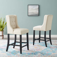 Baronet Beige Upholstered Fabric Counter Bar Stool (Set of 2) - Ornate Home