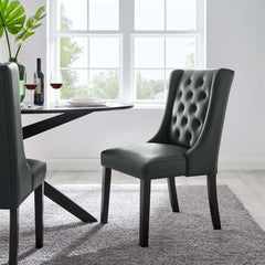 Baronet Gray Button Tufted Vegan Leather Dining Chair - Ornate Home