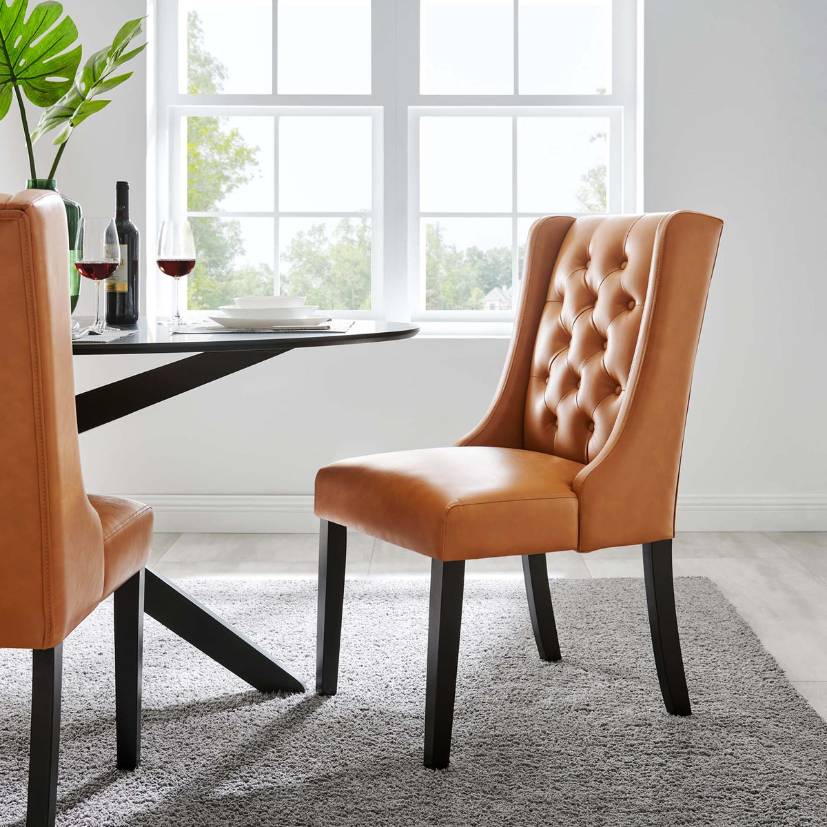 Baronet Tan Button Tufted Vegan Leather Dining Chair - Ornate Home