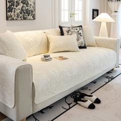 Baroque Floral Quilted Cotton Sofa Cover, Non-Slip Washable Couch Protector - Ornate Home