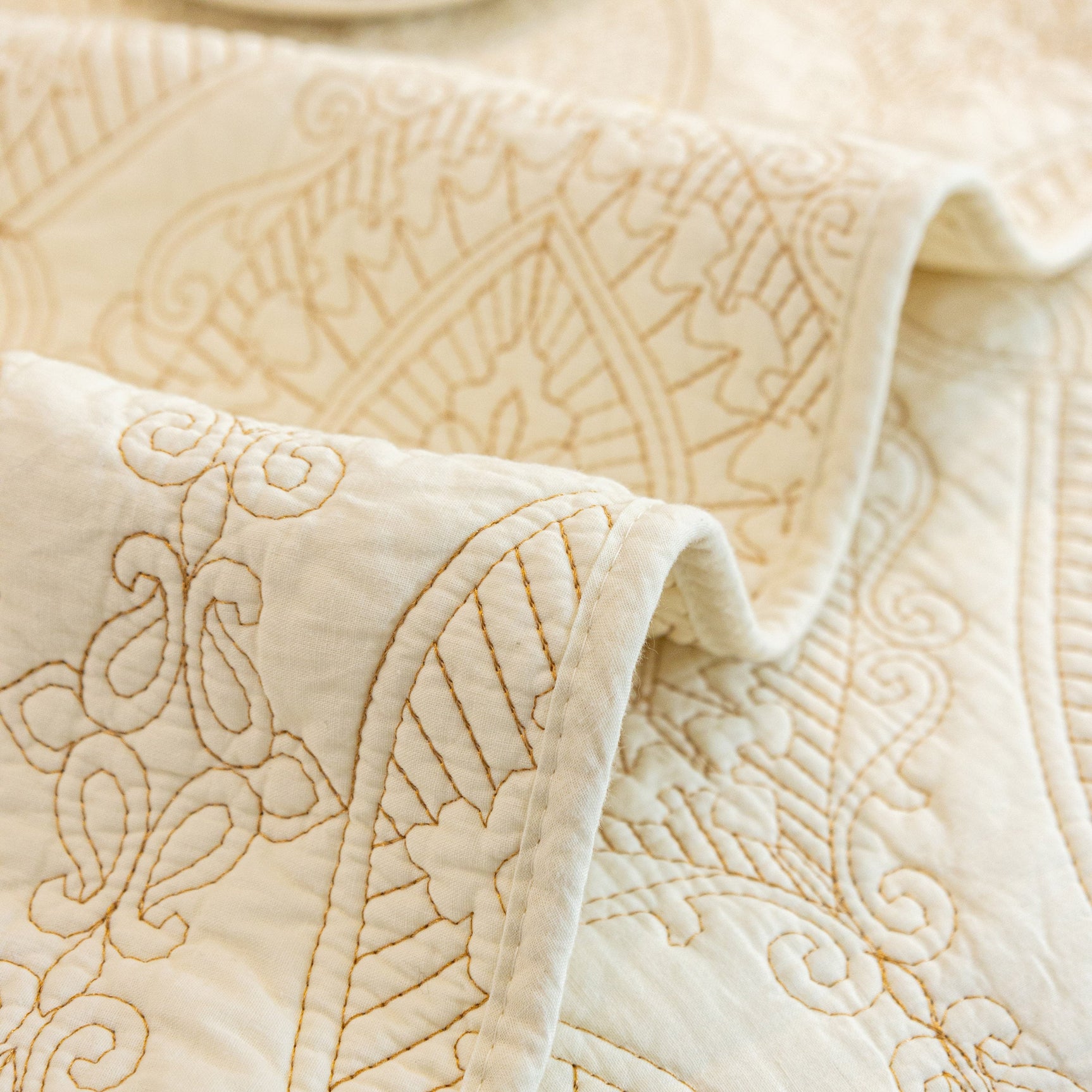 Baroque Sofa Cover – Quilted Cotton, Non-Slip, Washable with Ornate Embroidery - Ornate Home