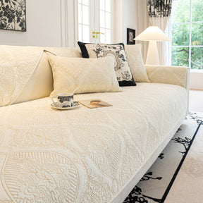 Baroque Sofa Cover – Quilted Cotton, Non-Slip, Washable with Ornate Embroidery - Ornate Home