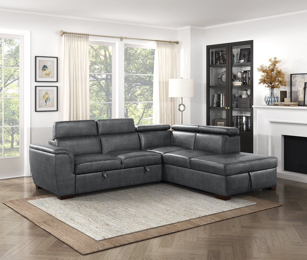Barre Gray 2-Piece Sectional with Pull-Out Bed And Right Chaise - Ornate Home