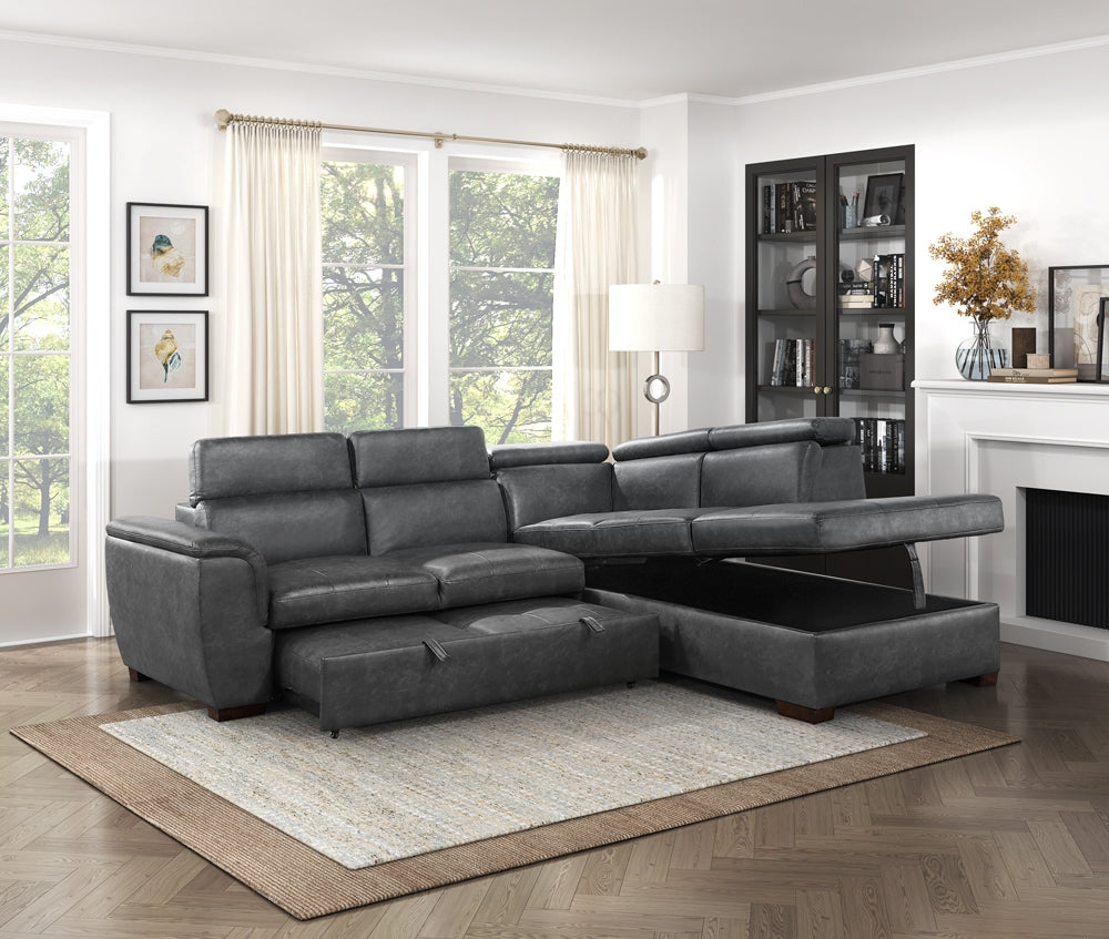Barre Gray 2-Piece Sectional with Pull-Out Bed And Right Chaise - Ornate Home