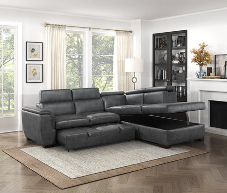Barre Gray 2-Piece Sectional with Pull-Out Bed And Right Chaise - Ornate Home