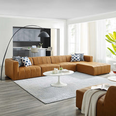 Bartlett Tan 5-Piece Vegan Leather Sectional Sofa - 87x171" - Ornate Home