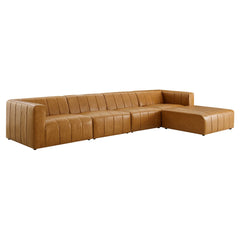 Bartlett Tan 5-Piece Vegan Leather Sectional Sofa - 87x171" - Ornate Home