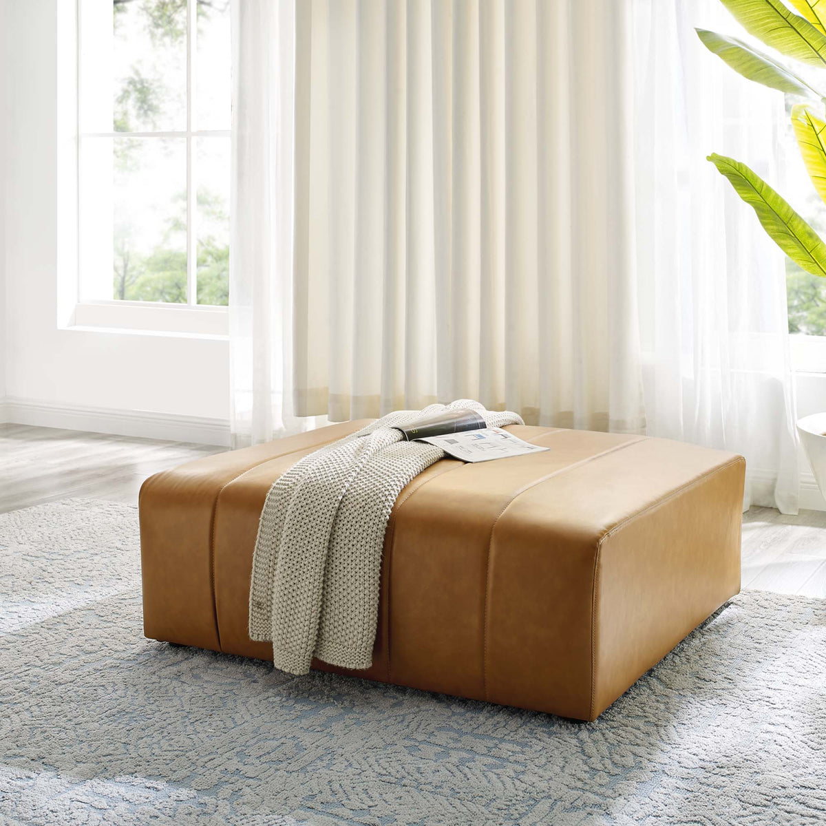 Bartlett Tan Vegan Leather Ottoman - Ornate Home