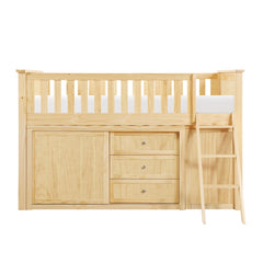 Bartly Beige Low Loft Bunk With Bookcase And 2 Dressers - Ornate Home