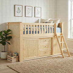 Bartly Beige Low Loft Bunk With Bookcase And 2 Dressers - Ornate Home
