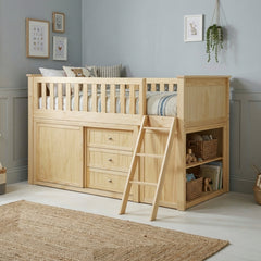 Bartly Beige Low Loft Bunk With Bookcase And 2 Dressers - Ornate Home
