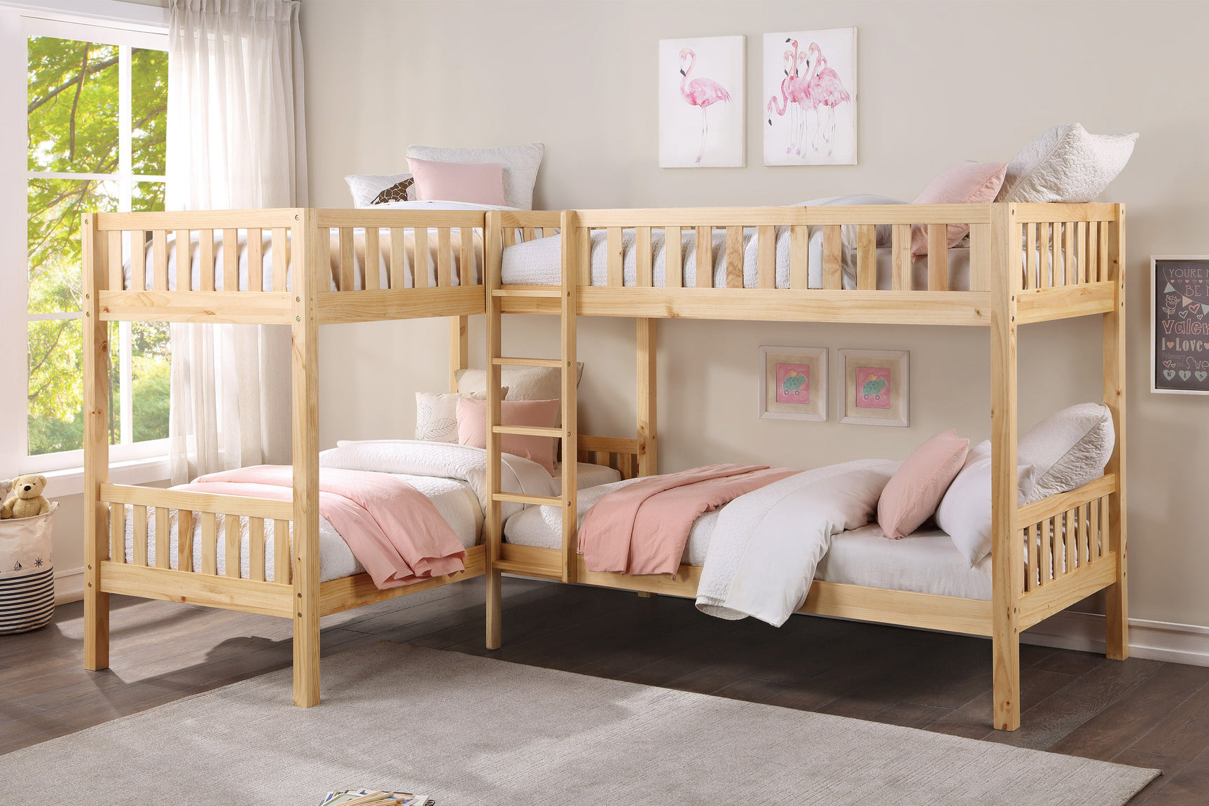 Bartly Natural Pine Corner Bunk Bed - Ornate Home