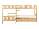 Bartly Natural Pine Corner Bunk Bed (two caster-supported toyboxes) - Ornate Home