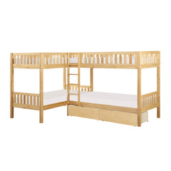 Bartly Natural Pine Corner Bunk Bed (two caster-supported toyboxes) - Ornate Home