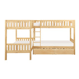 Bartly Natural Pine Corner Bunk Bed (two caster-supported toyboxes) - Ornate Home