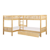 Bartly Natural Pine Corner Bunk Bed (two caster-supported toyboxes) - Ornate Home