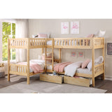 Bartly Natural Pine Corner Bunk Bed (two caster-supported toyboxes) - Ornate Home