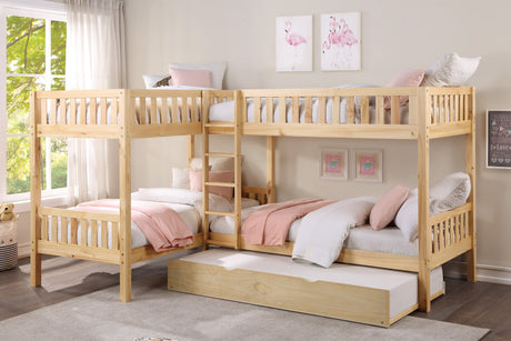 Bartly Natural Pine Corner Bunk Bed with Twin Trundle - Ornate Home