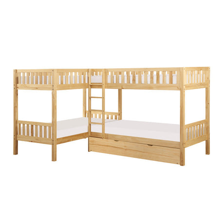 Bartly Natural Pine Corner Bunk Bed with Twin Trundle - Ornate Home