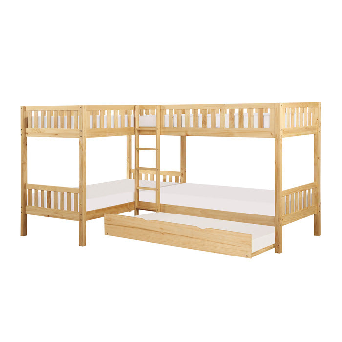 Bartly Natural Pine Corner Bunk Bed with Twin Trundle - Ornate Home