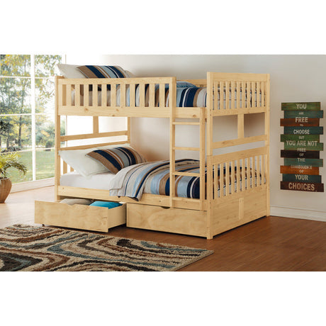Bartly Natural Pine Full/Full Bunk Bed (With Storage Boxes) - Ornate Home