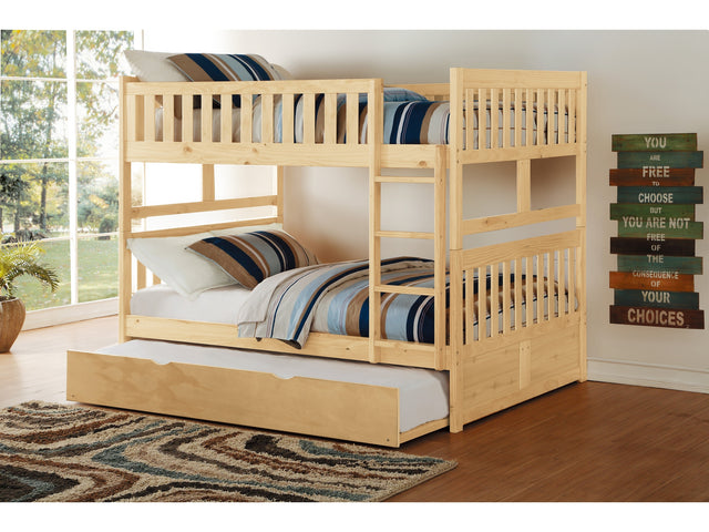 Bartly Natural Pine Full/Full Bunk Bed with Pull-Out Twin Trundle - Ornate Home