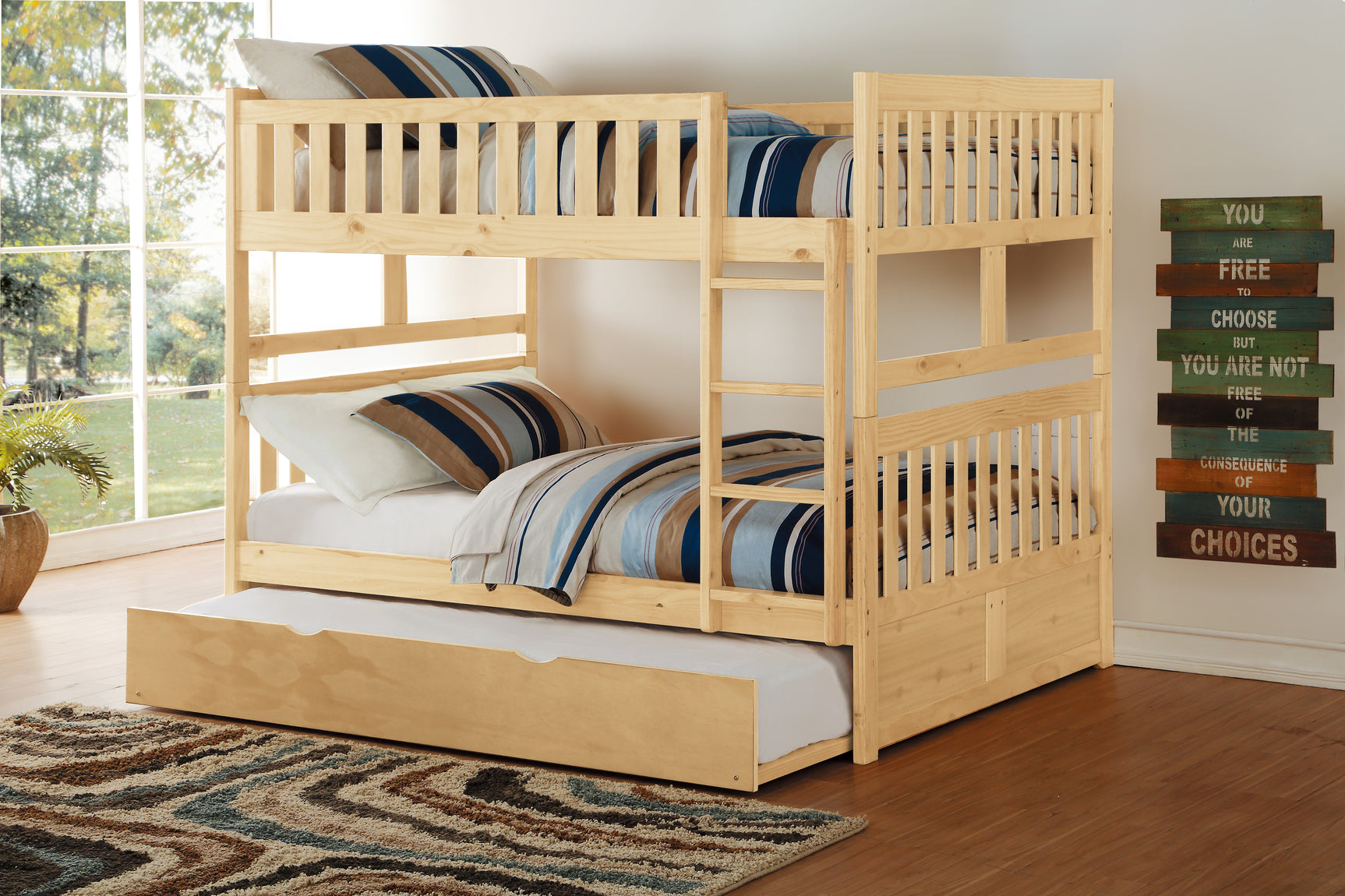 Bartly Natural Pine Full / Full Bunk Bed with Twin Trundle - Ornate Home