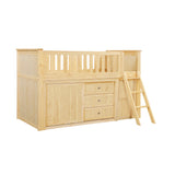 Bartly Natural Pine Low Loft Bunk with Bookcase & 2 Dressers - Ornate Home