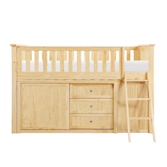 Bartly Natural Pine Low Loft Bunk with Bookcase & 2 Dressers - Ornate Home