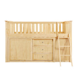 Bartly Natural Pine Low Loft Bunk with Bookcase & 2 Dressers - Ornate Home