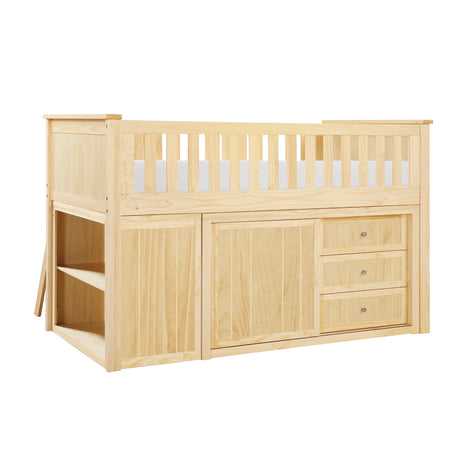 Bartly Natural Pine Low Loft Bunk with Bookcase & 2 Dressers - Ornate Home