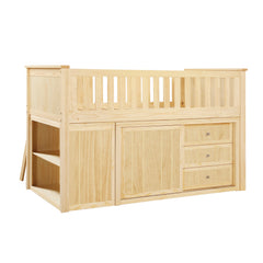 Bartly Natural Pine Low Loft Bunk with Bookcase & 2 Dressers - Ornate Home