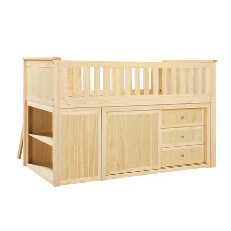 Bartly Natural Pine Low Loft Bunk with Bookcase & 2 Dressers - Ornate Home