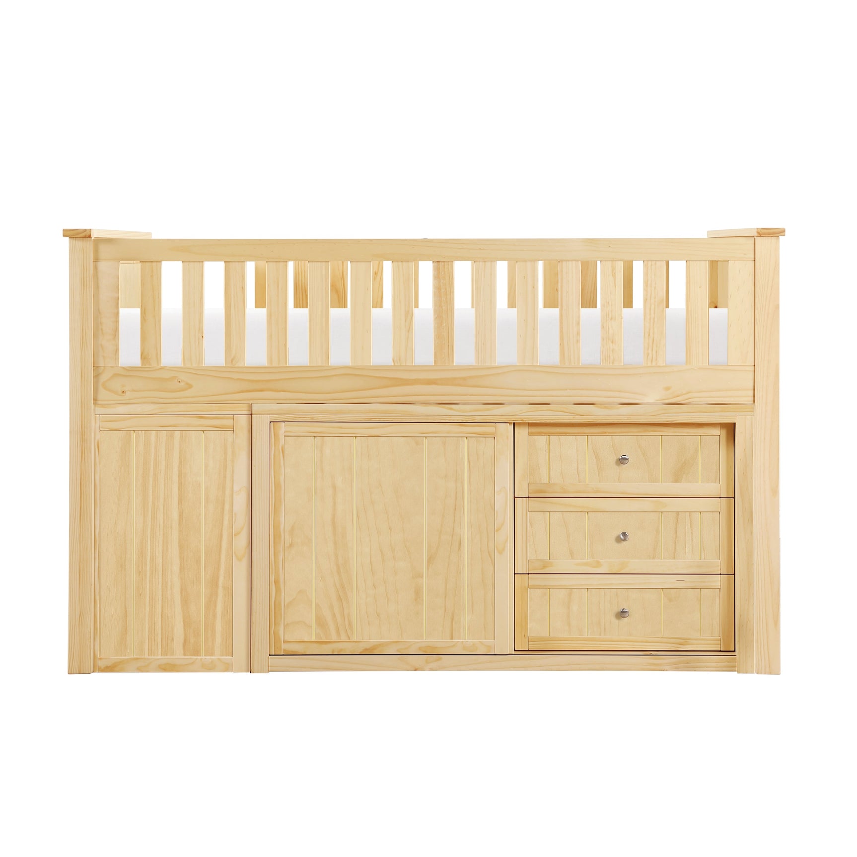 Bartly Natural Pine Low Loft Bunk with Bookcase & 2 Dressers - Ornate Home