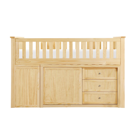 Bartly Natural Pine Low Loft Bunk with Bookcase & 2 Dressers - Ornate Home