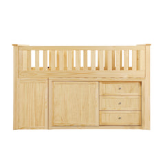 Bartly Natural Pine Low Loft Bunk with Bookcase & 2 Dressers - Ornate Home