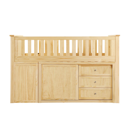 Bartly Natural Pine Low Loft Bunk with Bookcase & 2 Dressers - Ornate Home