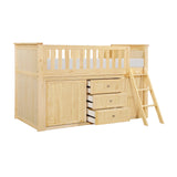 Bartly Natural Pine Low Loft Bunk with Bookcase & 2 Dressers - Ornate Home