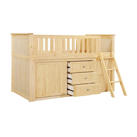 Bartly Natural Pine Low Loft Bunk with Bookcase & 2 Dressers - Ornate Home