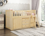 Bartly Natural Pine Low Loft Bunk with Bookcase & 2 Dressers - Ornate Home