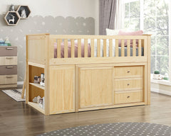 Bartly Natural Pine Low Loft Bunk with Bookcase & 2 Dressers - Ornate Home