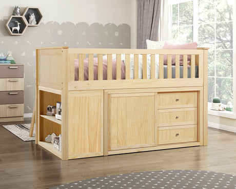 Bartly Natural Pine Low Loft Bunk with Bookcase & 2 Dressers - Ornate Home