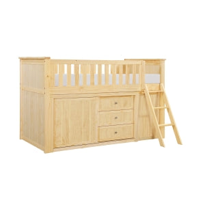 Bartly Natural Pine Low Loft Bunk with Bookcase & 2 Dressers - Ornate Home
