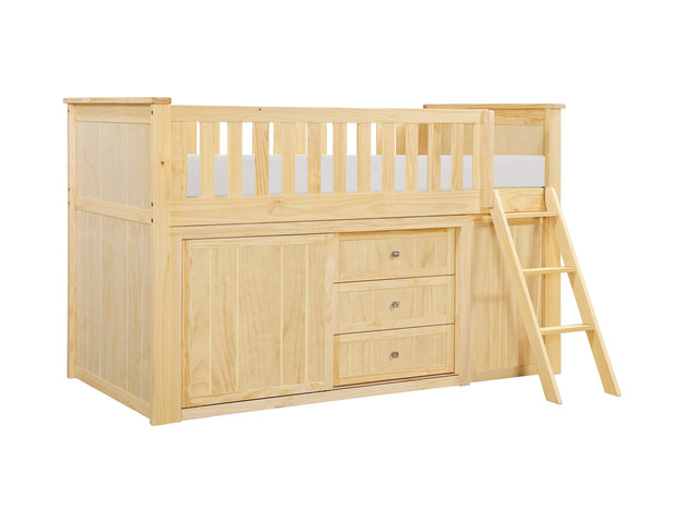 Bartly Natural Pine Low Loft Bunk with Bookcase&Dresser - Ornate Home