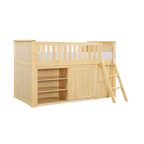 Bartly Natural Pine Low Loft Bunk with Bookcase&Dresser - Ornate Home