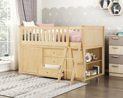 Bartly Natural Pine Low Loft Bunk with Bookcase&Dresser - Ornate Home